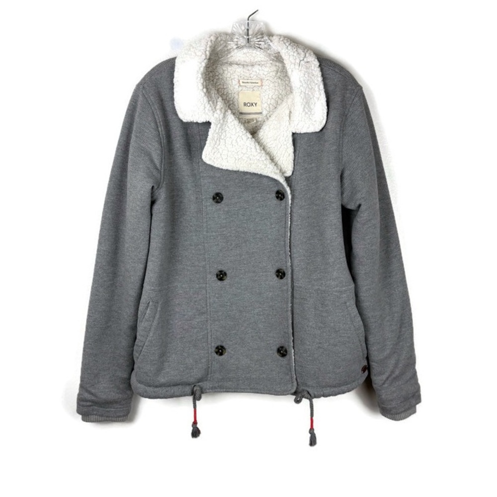 Roxy Street Dancer Fleece Double Breasted Buttoned Sherpa Jacket in Gray/Cream